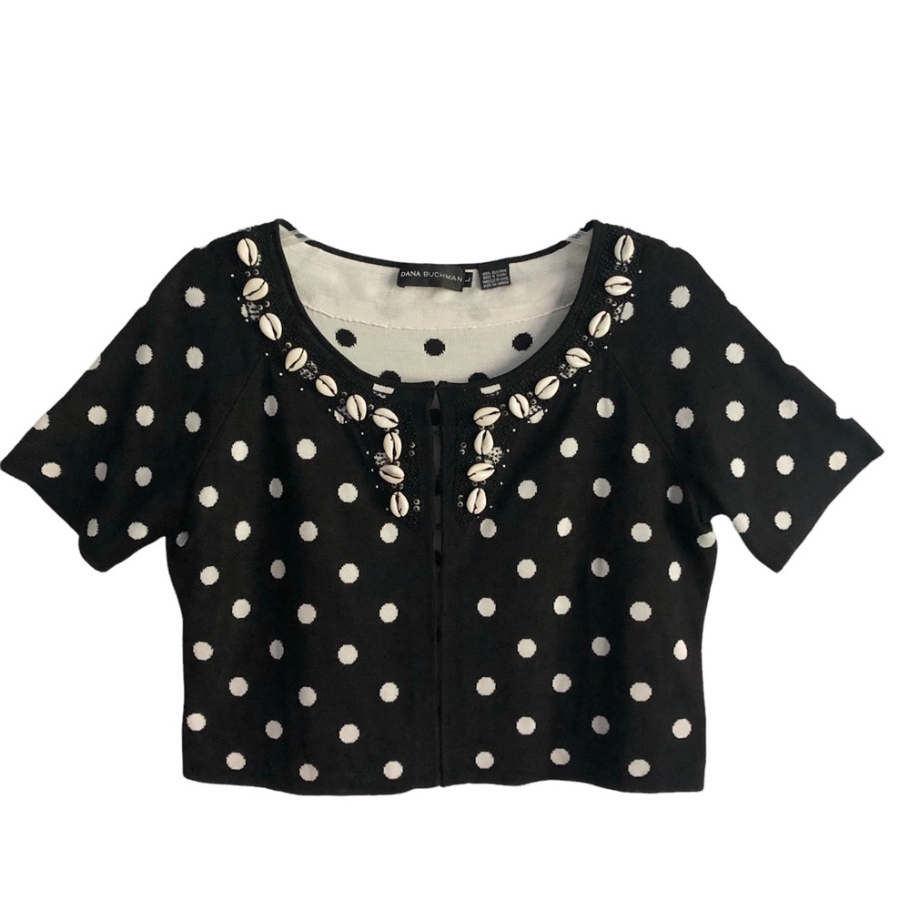 Emily in Paris Silk Polka Dot Cropped Beaded Cardigan L